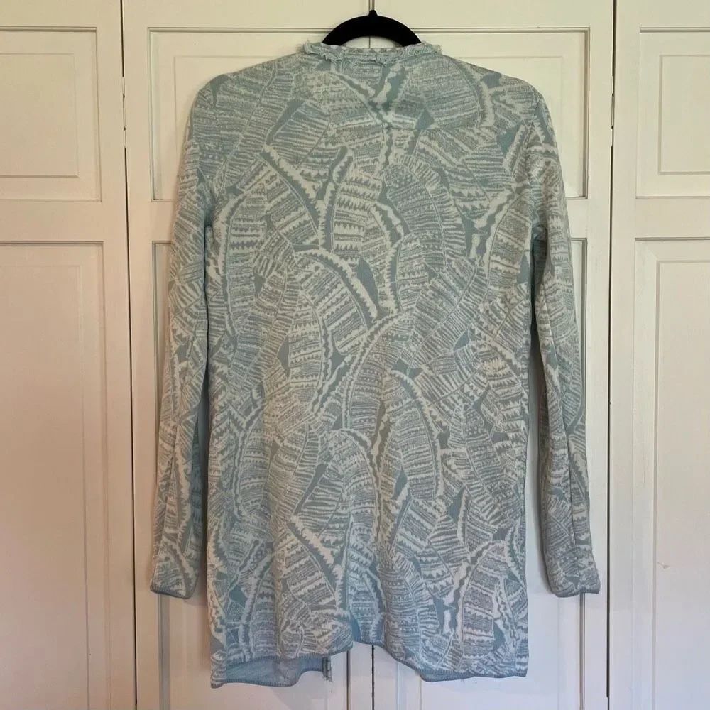 J.McLaughlin blue printed fringe trim cardigan size xs - Picture 6 of 9